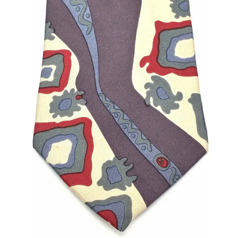 Vintage Nino Cerruti 100% Silk Tie Abstract Burgundy Gray Red Necktie